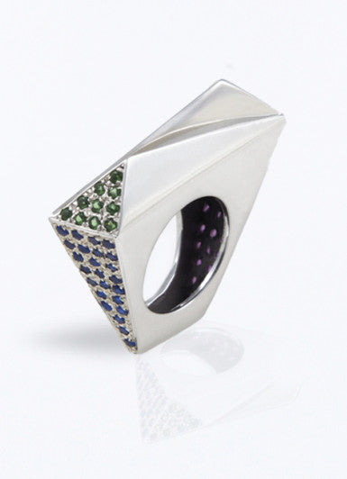 Two Faces with Stones Slim Ring