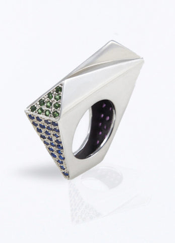 Two Faces with Stones Slim Ring